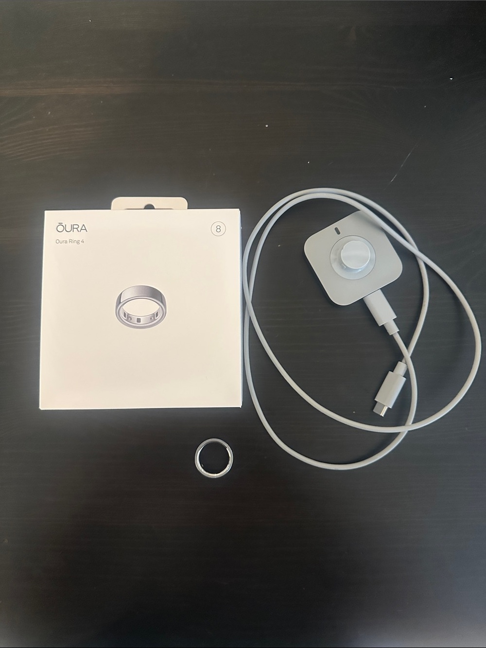 Oura Ring 4 Silver Size 8 with Charger and Box